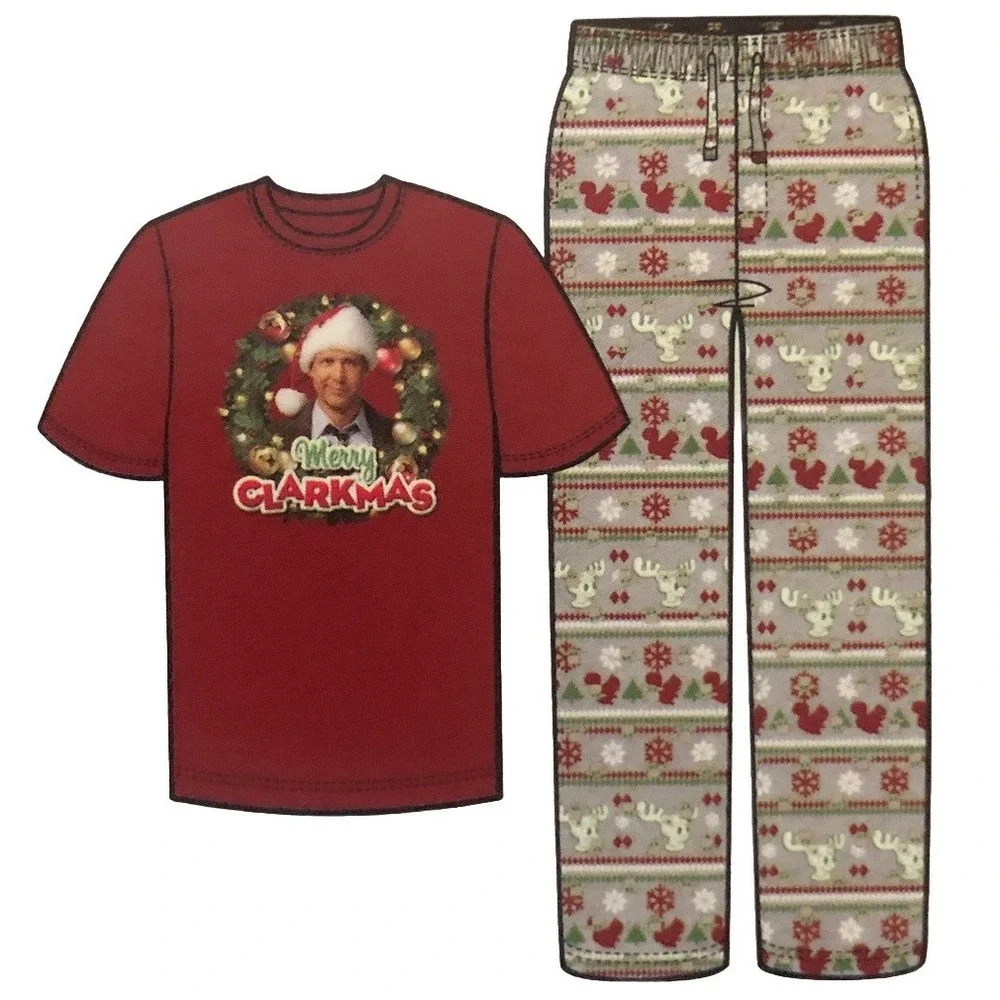 National Lampoons Christmas Vacation Men's Sleep Set XL Griswald Pajamas Red